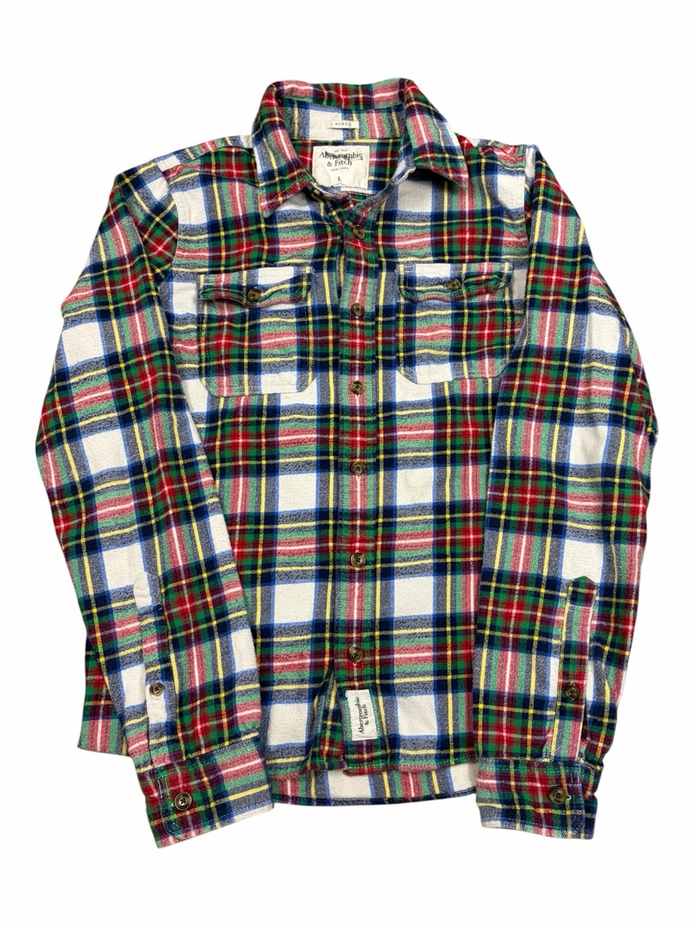 Abercrombie & Fitch Muscle Fit Plaid Flannel Cotton Button Down Shirt Size L